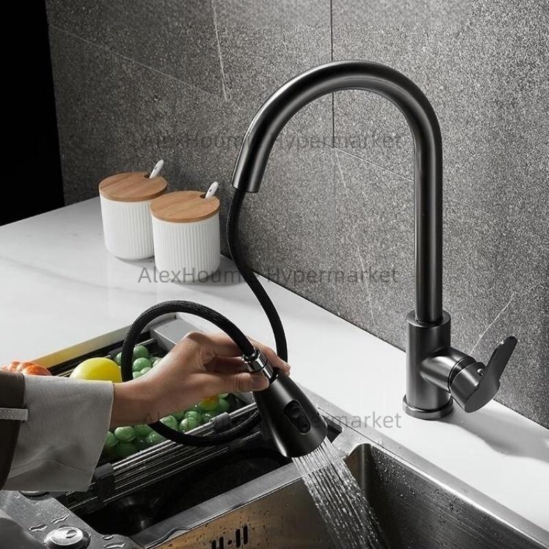 Kitchen Pull Out Faucet with Retractable Sprayer for Cold and Hot Water Mixer Single Handle Single Hole Deck Mounted Water Tap