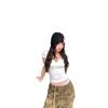 Spice Girl Deep V Shoulder T-Shirt Women's Summer Slim Skinny Versatile Pure Desire Short Sleeve Simple Niche Design Top