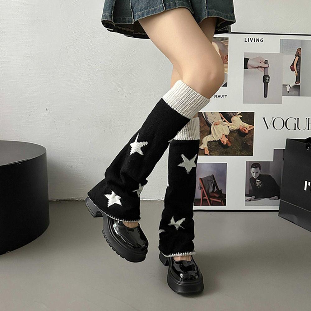 Five Pointed Star Lolita Boots Cover Double-sided Wear Long Tube Sock Knitted Foot Cover  Student
