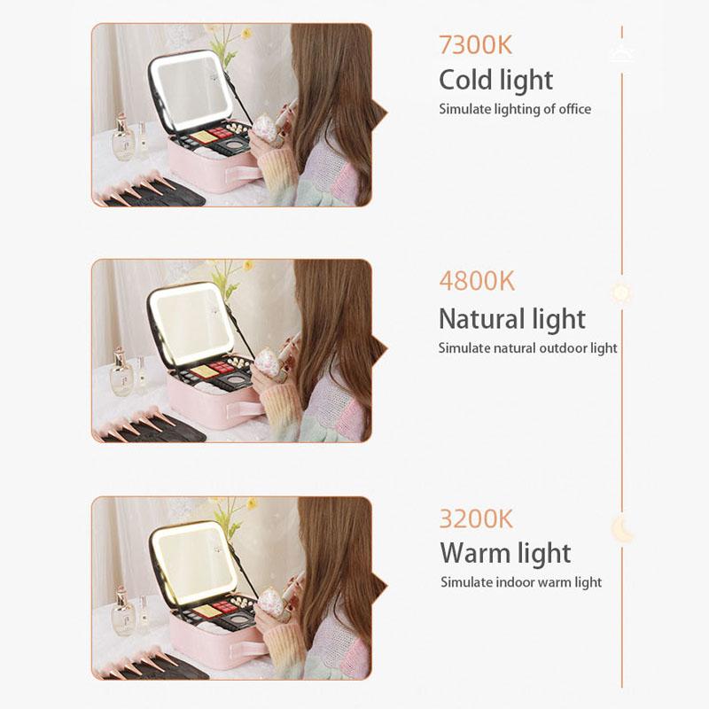 Portable LED Large Makeup Box Travel Cosmetic Case Lady Water Resistant Durable Zipper Custom Logo Detachable Jewelry Box