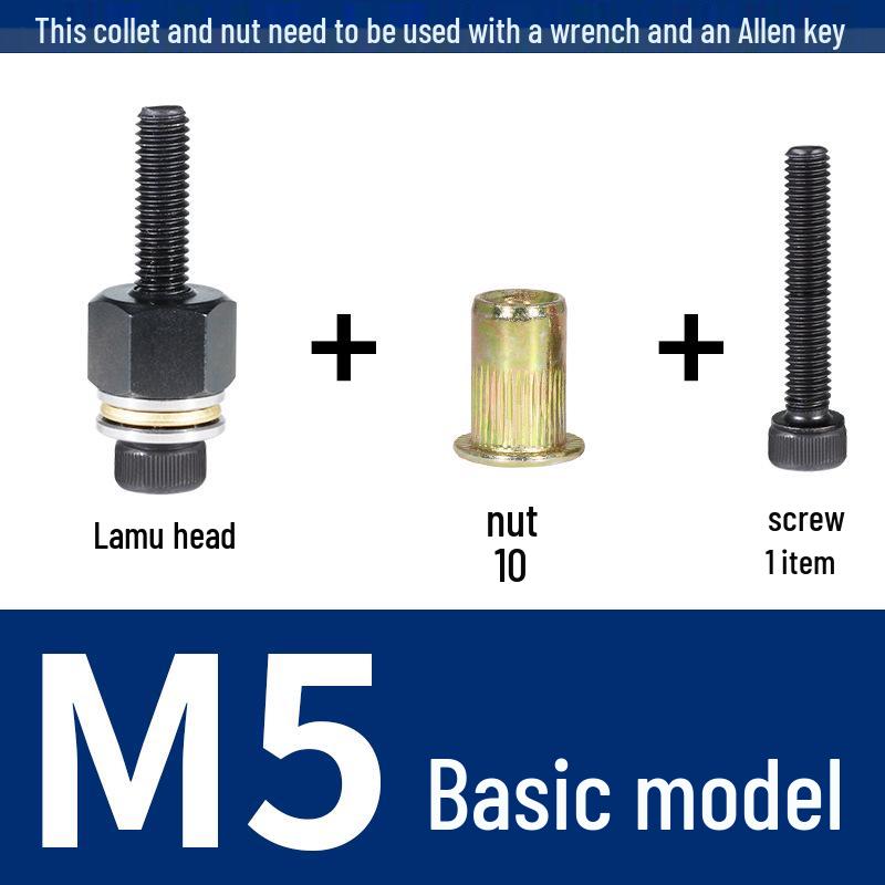 Multi-Purpose Electric Rivet Tool with Manual Wrench and Nut Head Attachment