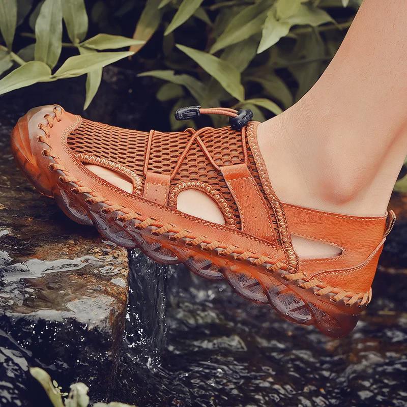 Men's Summer Casual Large-Size Leather Sandals, Outdoor Closed-Toe Beach Shoes, 2021 Design