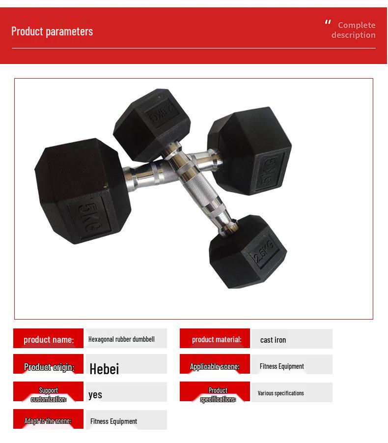 Rubber-Coated Hex Dumbbells - Solid Cast Iron for Home Gym Fitness and Muscle Building