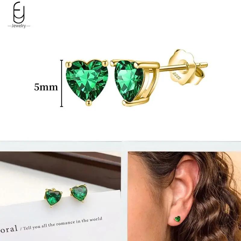 925 Silbernadel Grüne Zirkon Gold Ohrringe Herz Creolen für Damen Zarte Steckerohrringe Luxuriöser Schmuck Geschenke