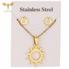 Set Collana Orecchini Acciaio Inossidabile Placcato Oro Charms Pendente Totem Solare Etnico Bottone Regalo Festa di Compleanno Moda Donna Zircone