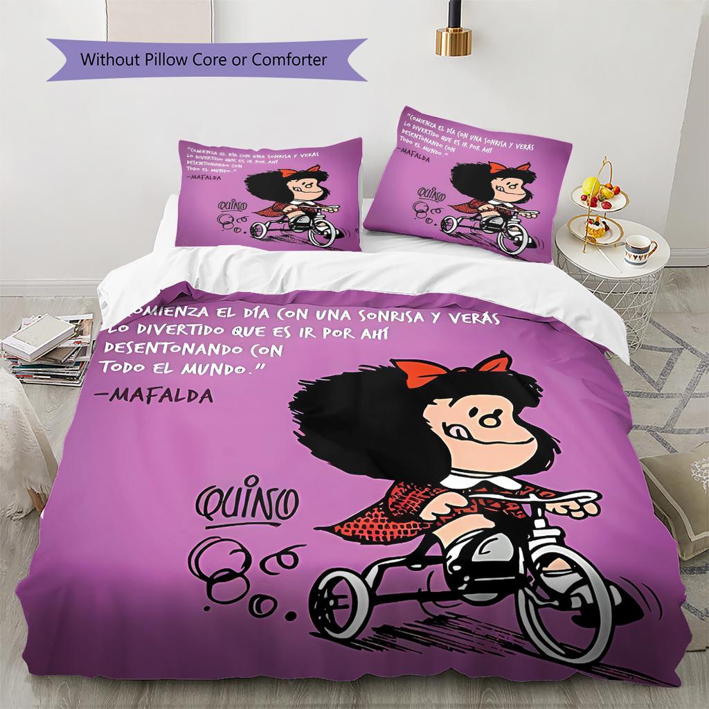 Mafalda Pattern Bedding,Quilt Set Quilt Cover Pillowcase Home Birthday Gift (1 * Duvet Cover + 2 * Pillowcase, Without Core)