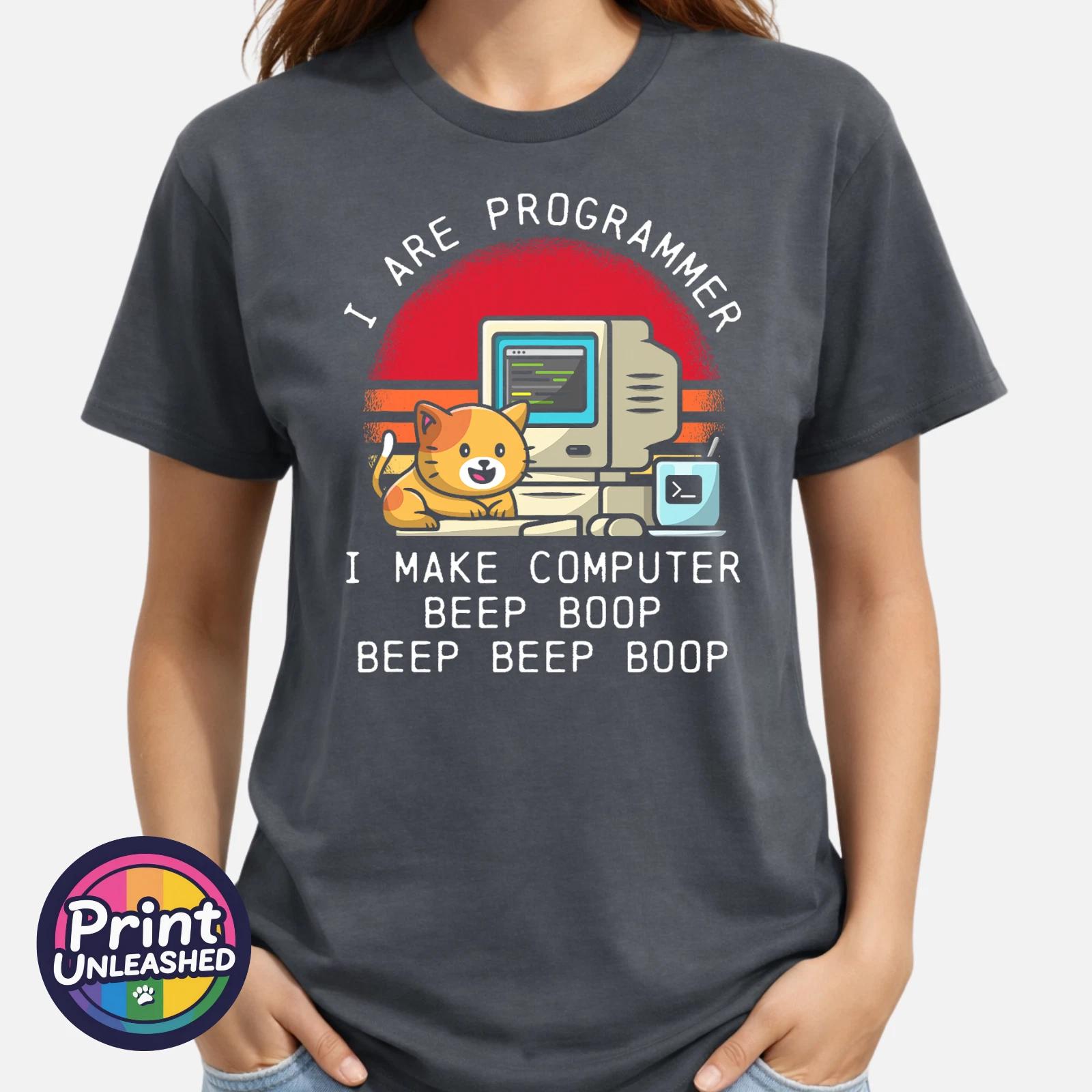 Funny Computer Geek T-Shirt I Are Programmer Cat Retro Style Nerd Tee Unisex S