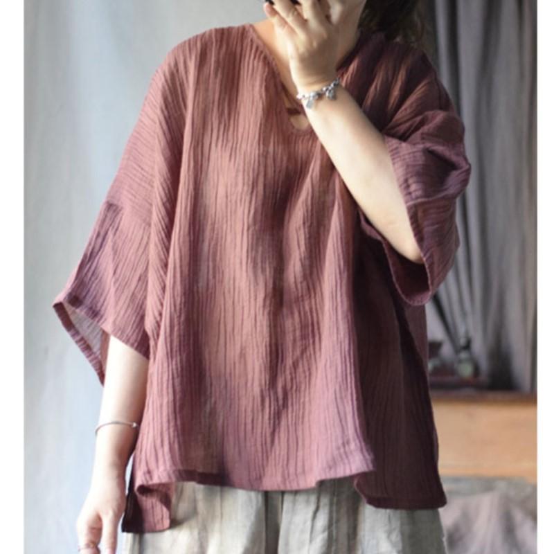 

Johnature Женские однотонные футболки с V-образным вырезом и семью рукавами, свободные летние повседневные мягкие женские футболки One Size кофейный