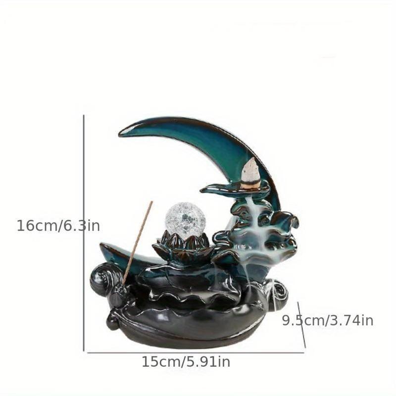 1pc Moonlight Over for Lotus Pond Ceramic Backflow Incense Burner – Elegant Crescent Moon & for Lotus Design,Handcrafted Decor
