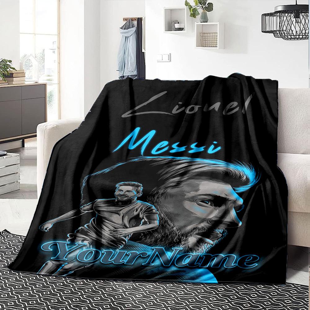 Messi Customize Your Name Blanket Cozy Customizable Blanket Comfortable Versatile for Picnics Livingroom Living Room Nap Ideal for All Seasons