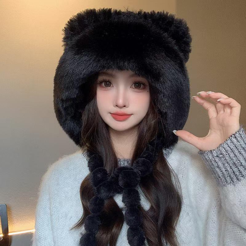 

Женская плюшевая шапка из искусственного меха с плетеными ушками - Зимнее тепло и защита от холода Thickened Adult Size (54-60cm) - Fits Most