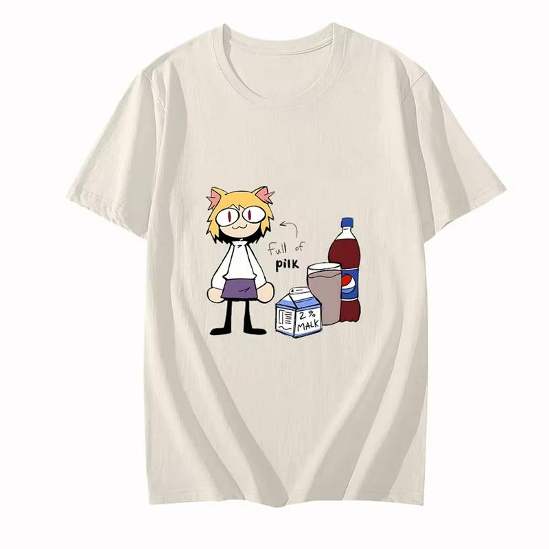 Melty Blood Neco Arc Printing T-shirt for Men and Women Summer Couples Loose Casual Short Sleeve Casual Trendy New Models