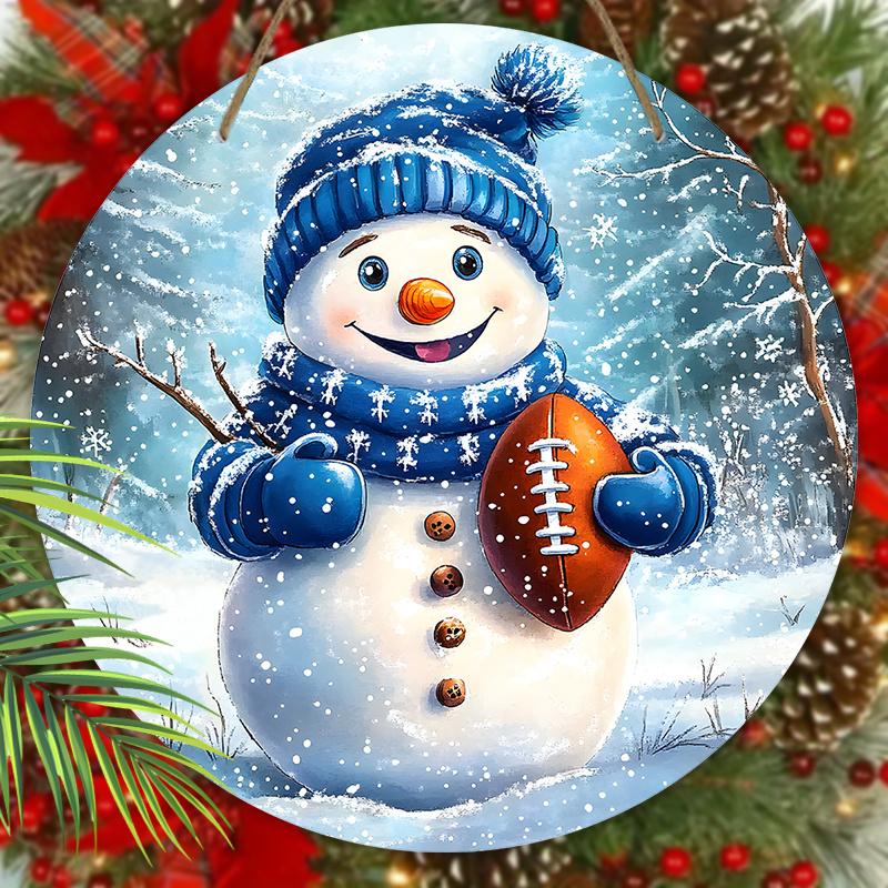 Cute Winter Wonderland Wooden Christmas Sign with Adorable Snowman Rugby Pattern, Ideal for Front Door Wall Hanging Decor, Ideal Christmas Gift