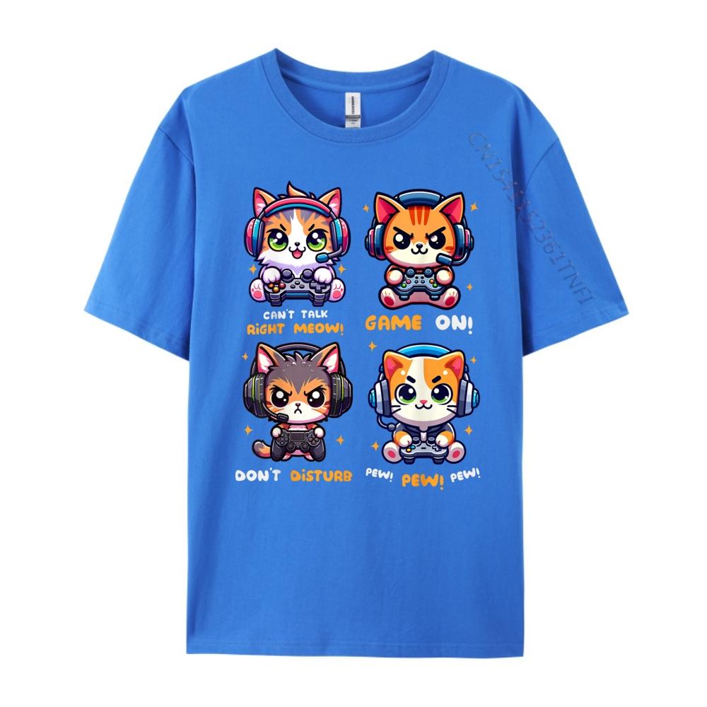 Gamer Cat Funny Gaming Video Games Pew Kawaii Cat Tee Shirts for Men 3XL Men Clothing Printed TShirt