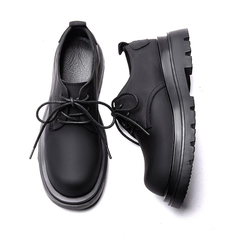 

3187 Дерби Мужские Премиум Толстая подошва Увеличение роста Простые Ветроустойчивые Углеродно-черные Кожаные туфли с большой головкой Повседневные туфли для работы 44