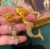 Vintage Middle Design Women Men Exquisite Crystal Mermaid Pendant Brooch Badges Classic Shiny Rhinestone Pin Corsages For Lady