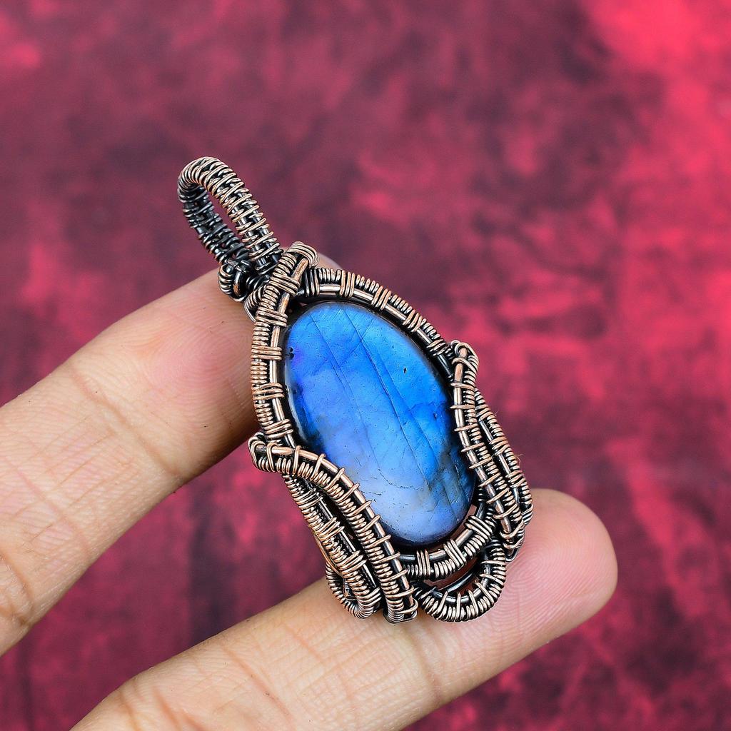 Labradorite pendant copper wire wrapped pendant labradorite copper jewelry handmade band new pendant gifts for him natural gemstone jewelry