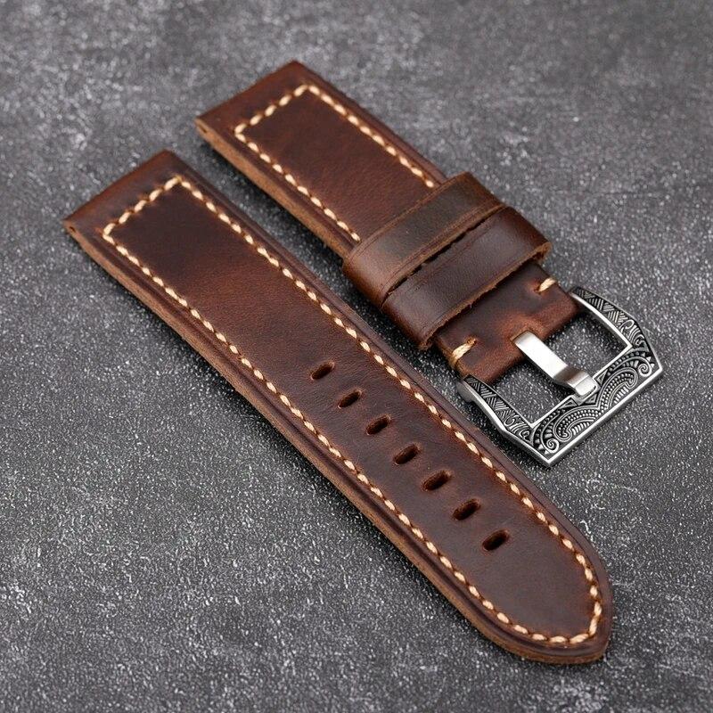 

Кожаный ремешок для часов ручной работы 20, 22, 24, 26 мм. Первый слой коровьей кожи сложен пополам, чтобы получился браслет кофейного цвета. 24mm