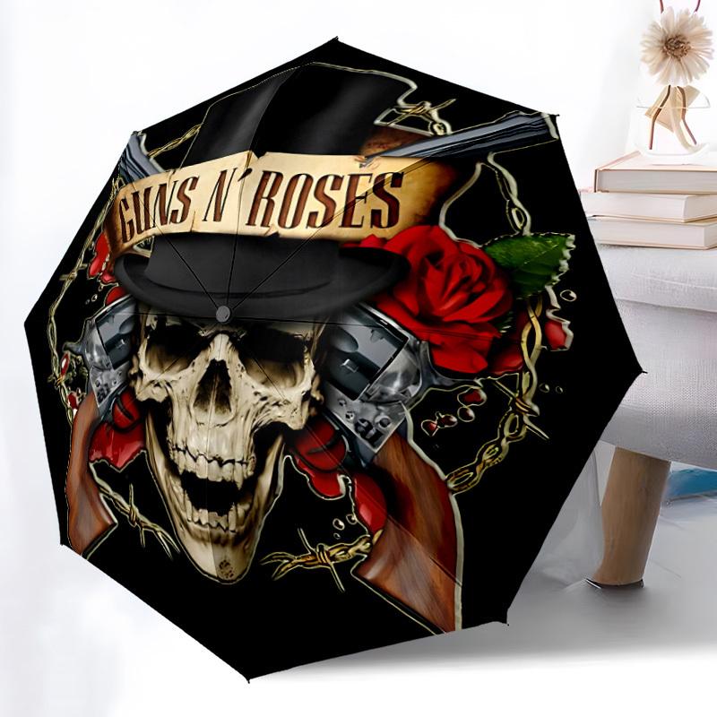 1PC Guns N' Roses Automatic Open/Close Umbrella, 8-Rib Sturdy Frame, Lightweight Portable Umbrella, Commute, Business - Ideal Gift for Friend, Vibrant