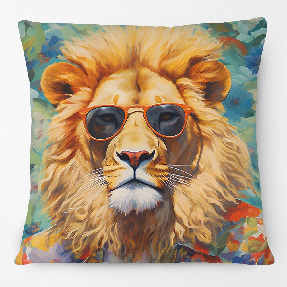 European Tiger with Blue Glasses Parrot Cat Animals Portrait Cushion Covers Pillowcase for Sofa