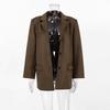 Chaqueta de Ante Vintage Oversize para Mujer con Solapa de Muesca Triple Botón Otoño Invierno