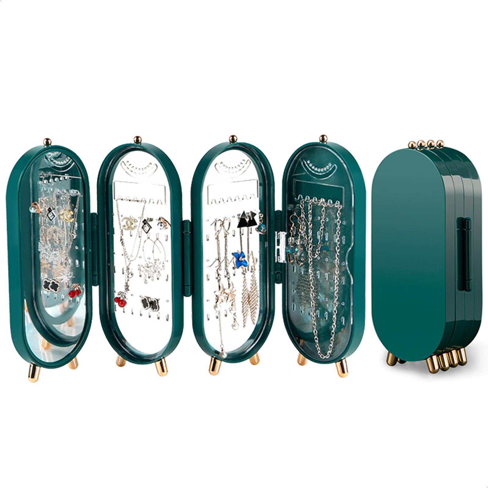 

Складная подставка для серег, органайзер для украшений, шкатулка для хранения с зеркалом, 4-слойная пылезащитная подставка для демонстрации серег и колье, шкатулка для украшений