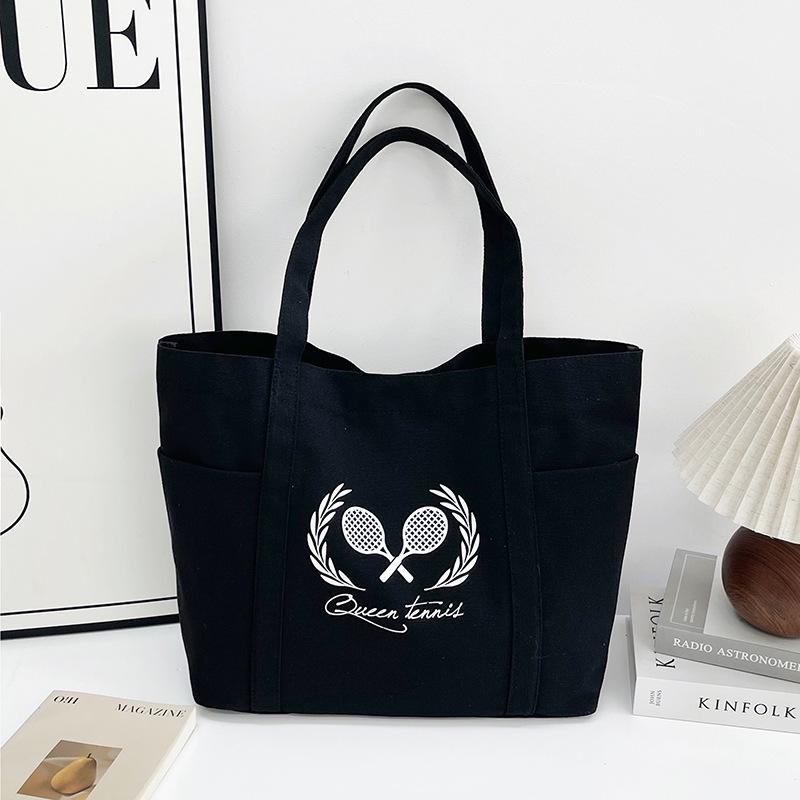 

Large capacity casual canvas bag 2025 new Korean version fashionable simple canvas bag going out to class commuting tote bag чёрный