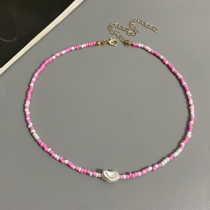 Fashion Boho Beads Necklace Women Imitation Pearl Seed Beaded Strand Short Choker Necklace Handmade Female Jewelry