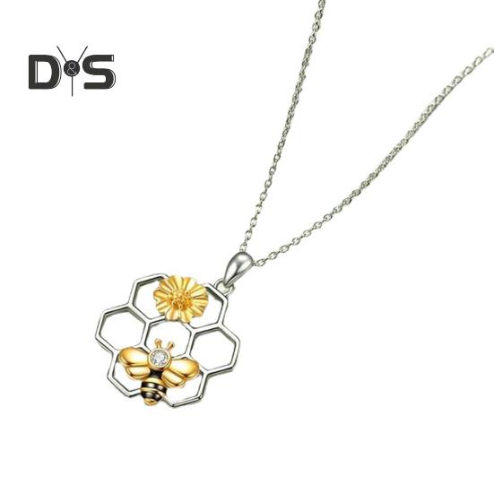 Collier abeille, fleur et nid d'abeille, pendentif en strass, cadeau pour femme, chaîne réglable, symbole d'amour romantique, bijoux