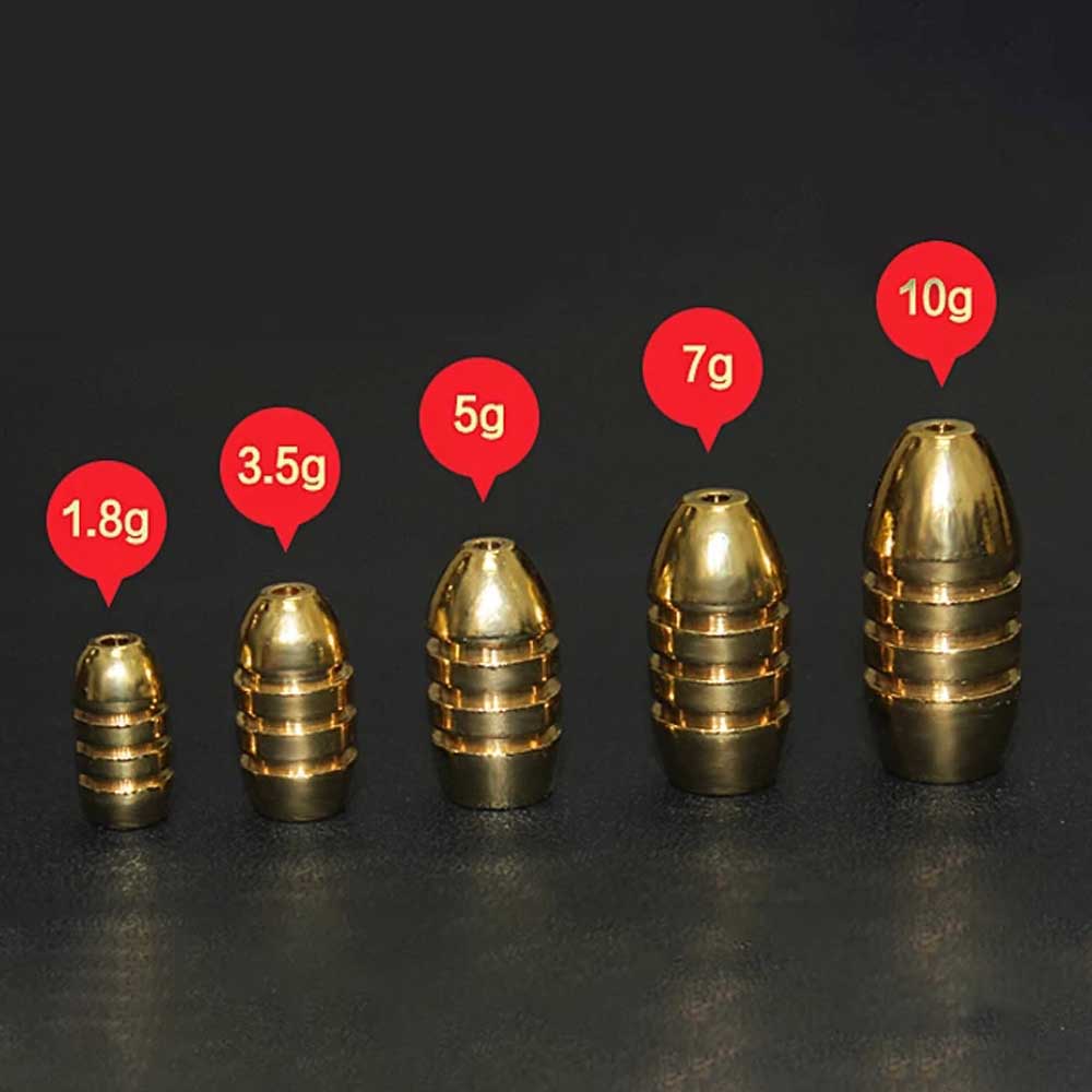 MNFT 25pcs/pack 1.8/3.5/5/7/10g Weight Bullet Shape Copper Sinker Rig Fishing Tackle Accessories BRASS BULLET SINKERS