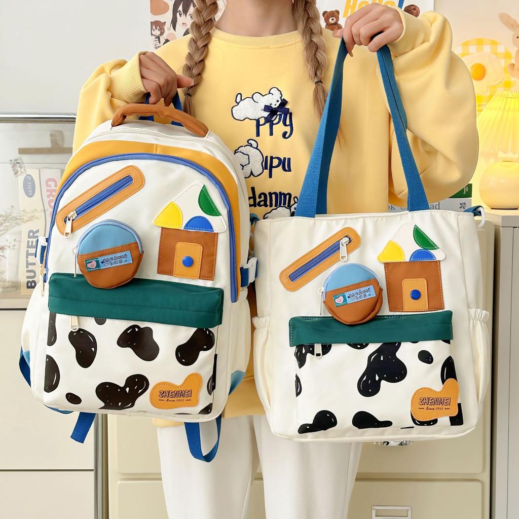 Schoolbag Girl High Value Backpack Girl Cute Junior High School Students Contrast Color Girl Heart Backpack.