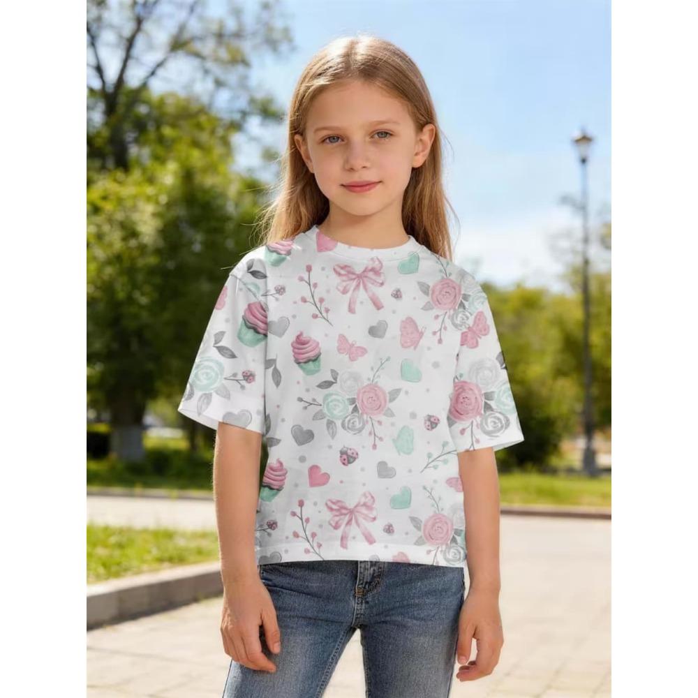 Summer Girl T-shirt Fashion Flower 3D Print Kids Short Sleeves T-Shirt Loose Casual Tops Outdoor Comfortable Girl Clothing