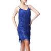 Damen Glitzerndes Pailletten Fransenkleid Samba Tango Lateinischer Tanz Kostüm Verstellbare Spaghettiträger Quastenkleid