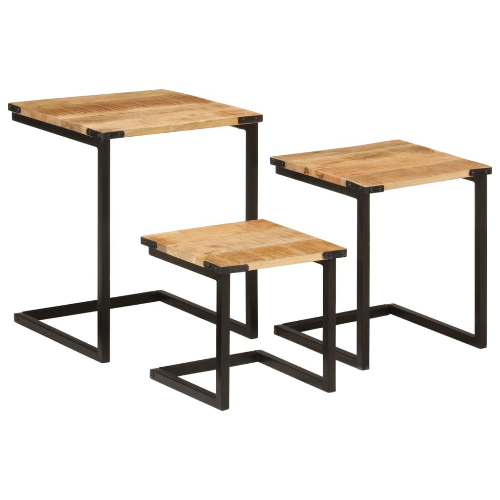 Nesting Tables Set of 3 Solid Mango Wood and Iron