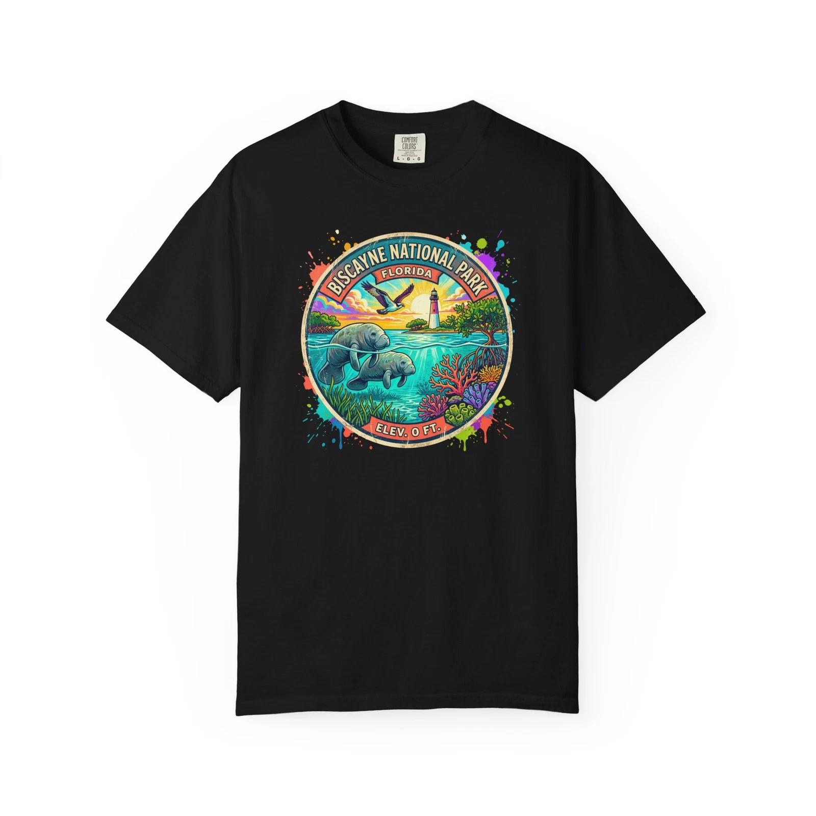 Biscayne National Park T-Shirt | Retro Sunset Manatee Florida Souvenir Design L