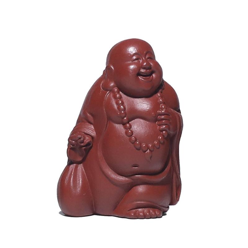

Purple Sand Tea Pet Maitreya Buddha of Wealth Small Ornament Figure Buddha Sculpture Incense Insert Ceramic Craftsmanship