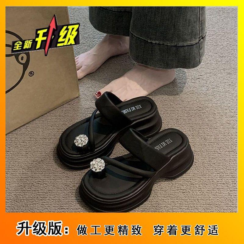 

2024 summer new trend toe slippers women wear fashion rhinestone temperament increase thick bottom cool slippers women 35