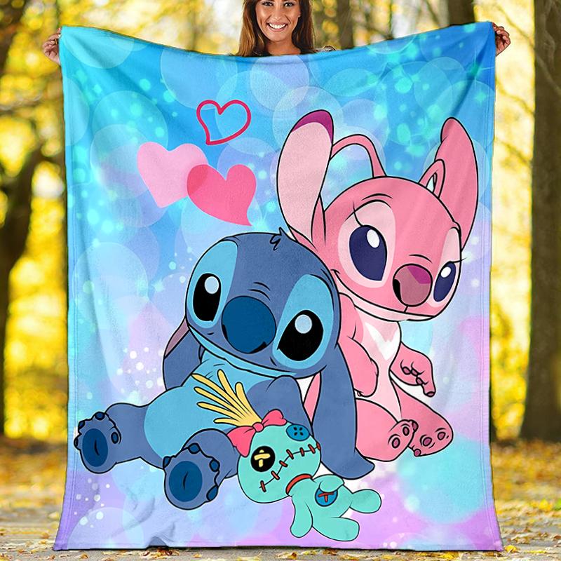 Stitch Love Flannel Fleece Blanket Cozy Warm Throw Blanket For Couch Bed Travel All Season Use