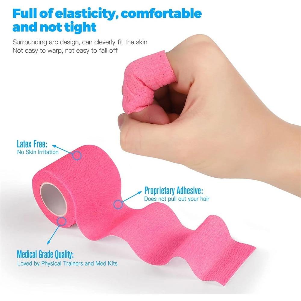 12 Pack Self Adhesive Bandage Wrap, Stretch Self Adherent Tape for Sports, Finger, Wrist, Ankle, Cohesive Bandages(1 Inch x 5 Yards/Roll)
