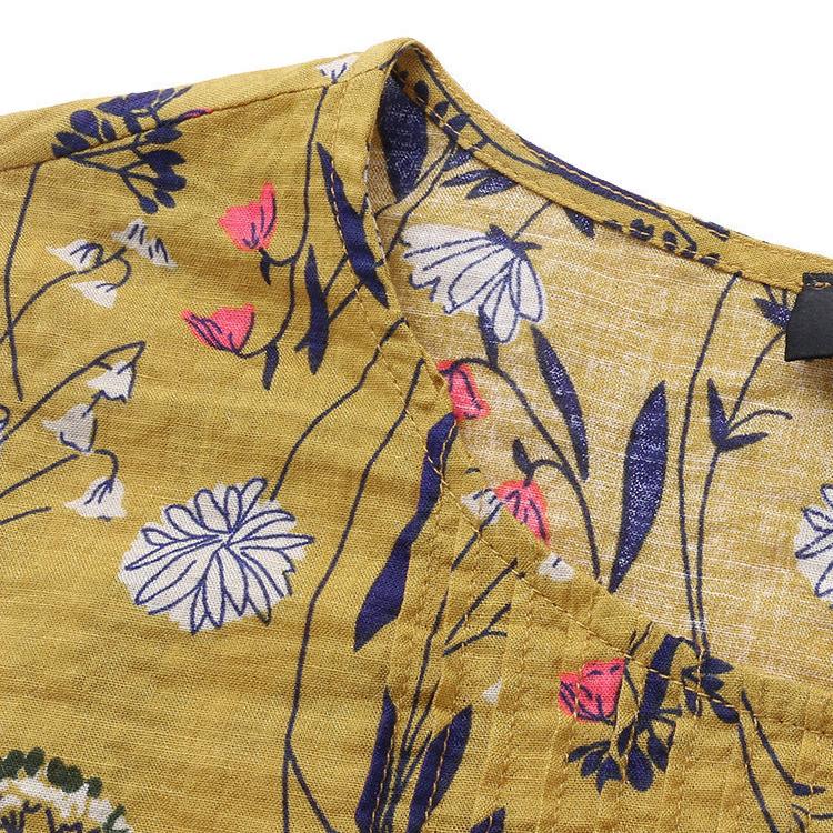 Plus Size S-5XL Women Fashion Floral Printed 3/4 Sleeve Shirt Loose Retro Color Shirt Ladies Blouse Tops