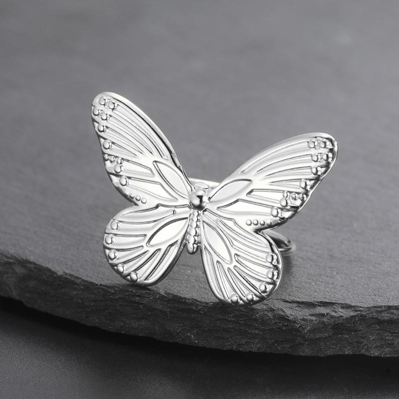 Stainless Steel Adjustable Butterfly Women'S Ring Gold Plated Finger Rings Trendy Jewelry Birthday Gift