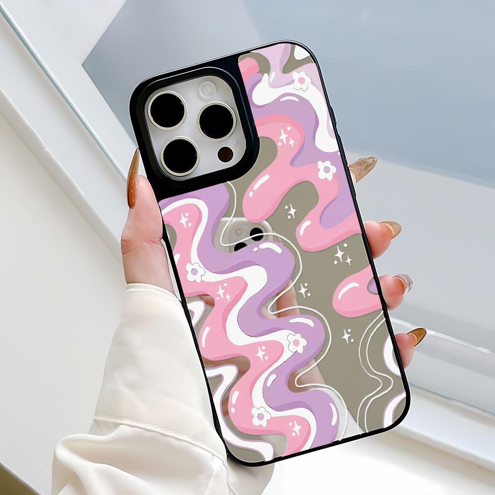 

Зеркальный чехол для телефона для iPhone 15 11 13 14 для 15 16 Pro Max 12 13 16 Pro Чехол для телефона в милом стиле с облаками, цветами и животными iPhone 16 чёрный