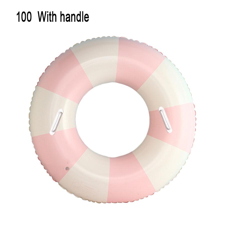 1pc Striped Double Air Bag Swimming Ring With Handle Thickened PVC Inflatable Swim Circle Beach Pool Water Floating Ring