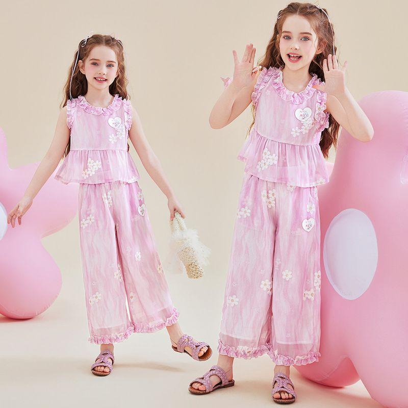 Hellokitty Girls  Summer Outfit 2025 New Pink Children s Summer Clothes Lace Girls  Two-Piece Set Trendy Purple 110
