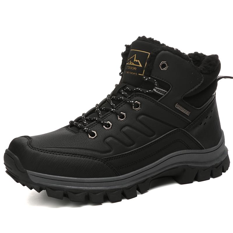 Leather Men Boots Sneakers Warm Fur Snow Boots For Men Winter Work Casual Shoes 2022 Military Rubber Ankle Boots Waterproof