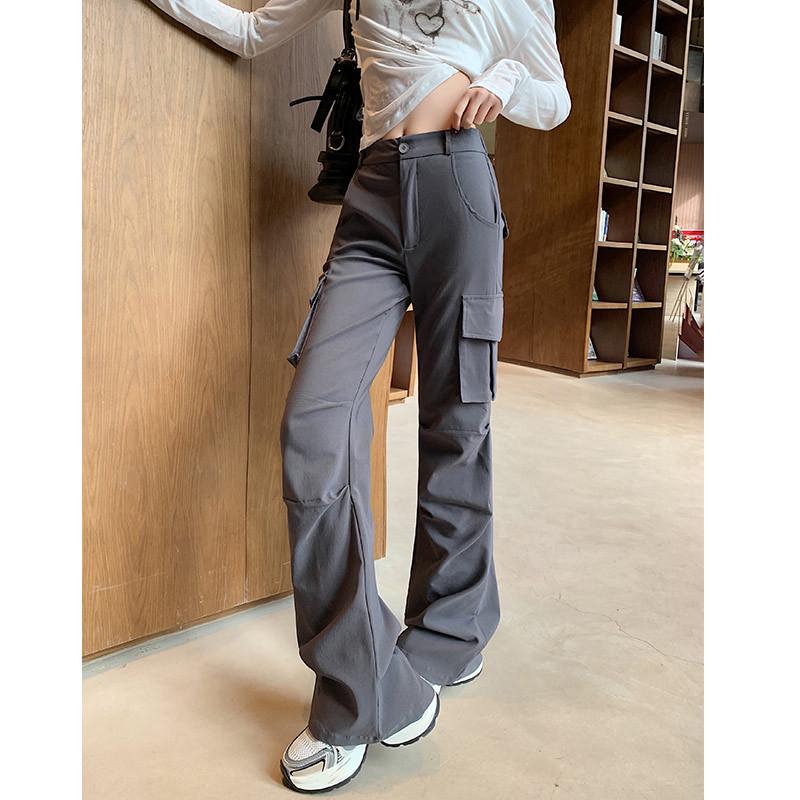 Spring 2025 Women's Black High-Waist Slim Fit Flared Workwear Pants