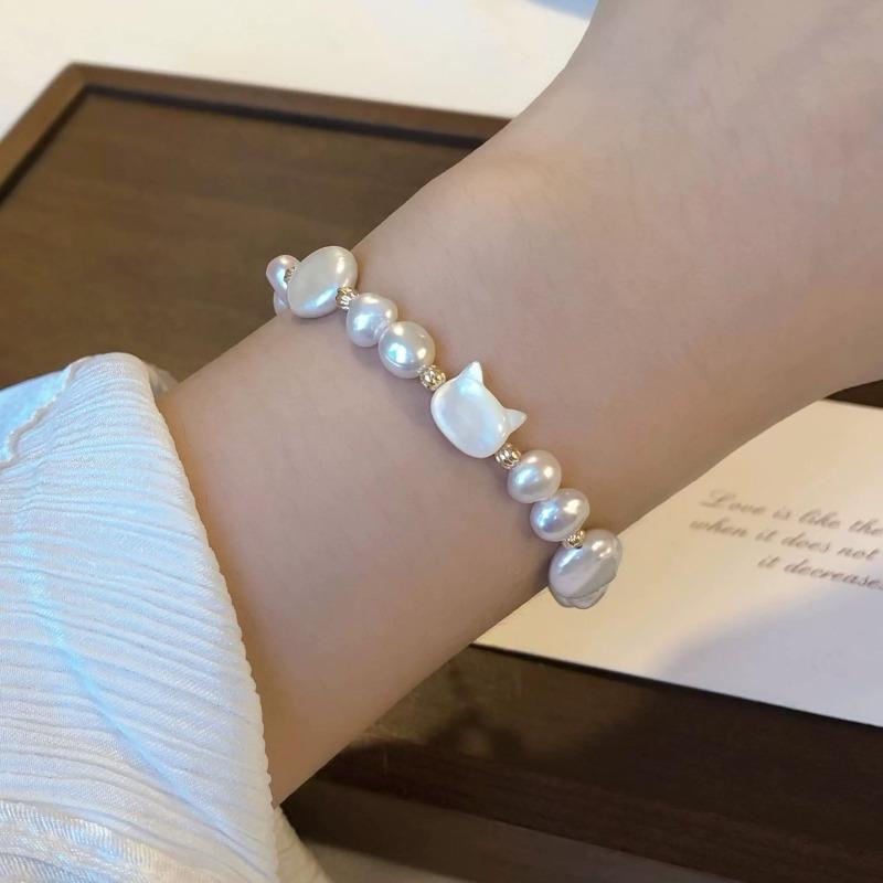Baroque Freshwater Pearl Shell Cat-shaped Bracelet, Fashionable and Elegant, Personalized Mother-of-pearl Necklace