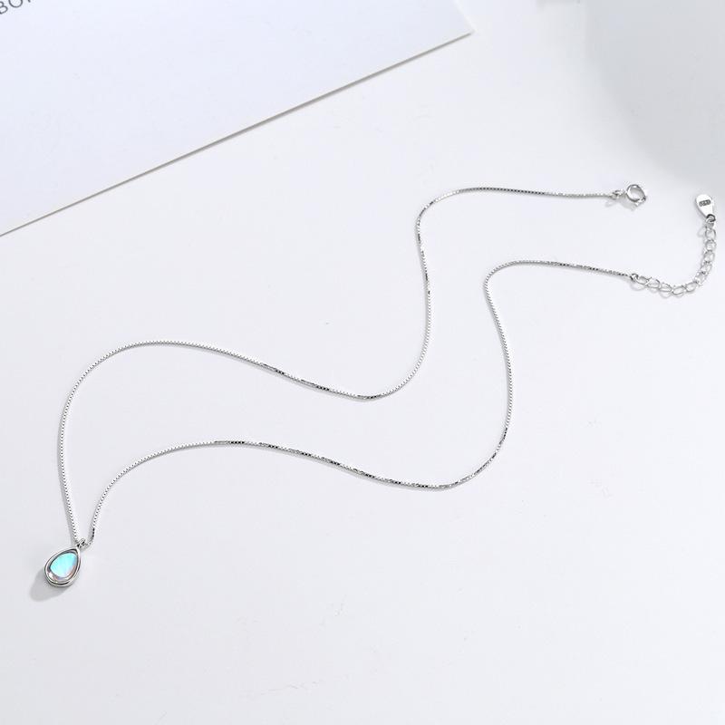 925 Sterling Silver Necklace for Women Ins Simple Elegant Japanese and Korean Niche Water Drop Aurora Gradient Moonstone Pendant Clavicle Chain