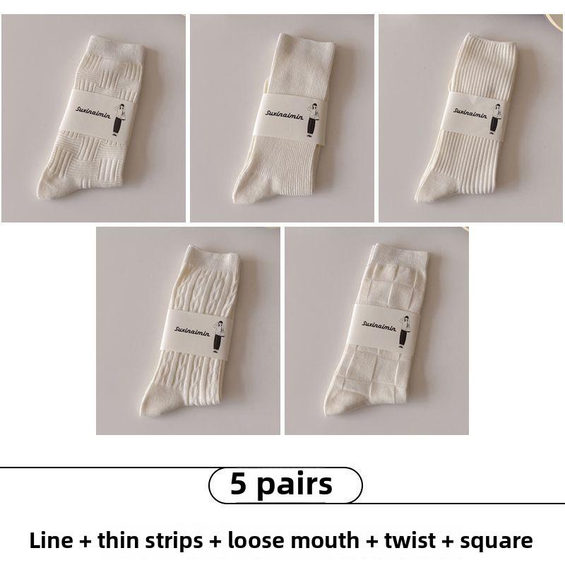 

5 пар женских осенне-зимних впитывающих пот носков с вертикальными полосками в трубке 5 Pairs