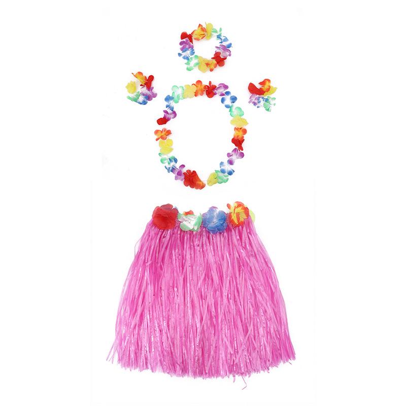 Hawaiian Hula Skirt & Lei Party Performance Set - 40cm, 5 Pieces